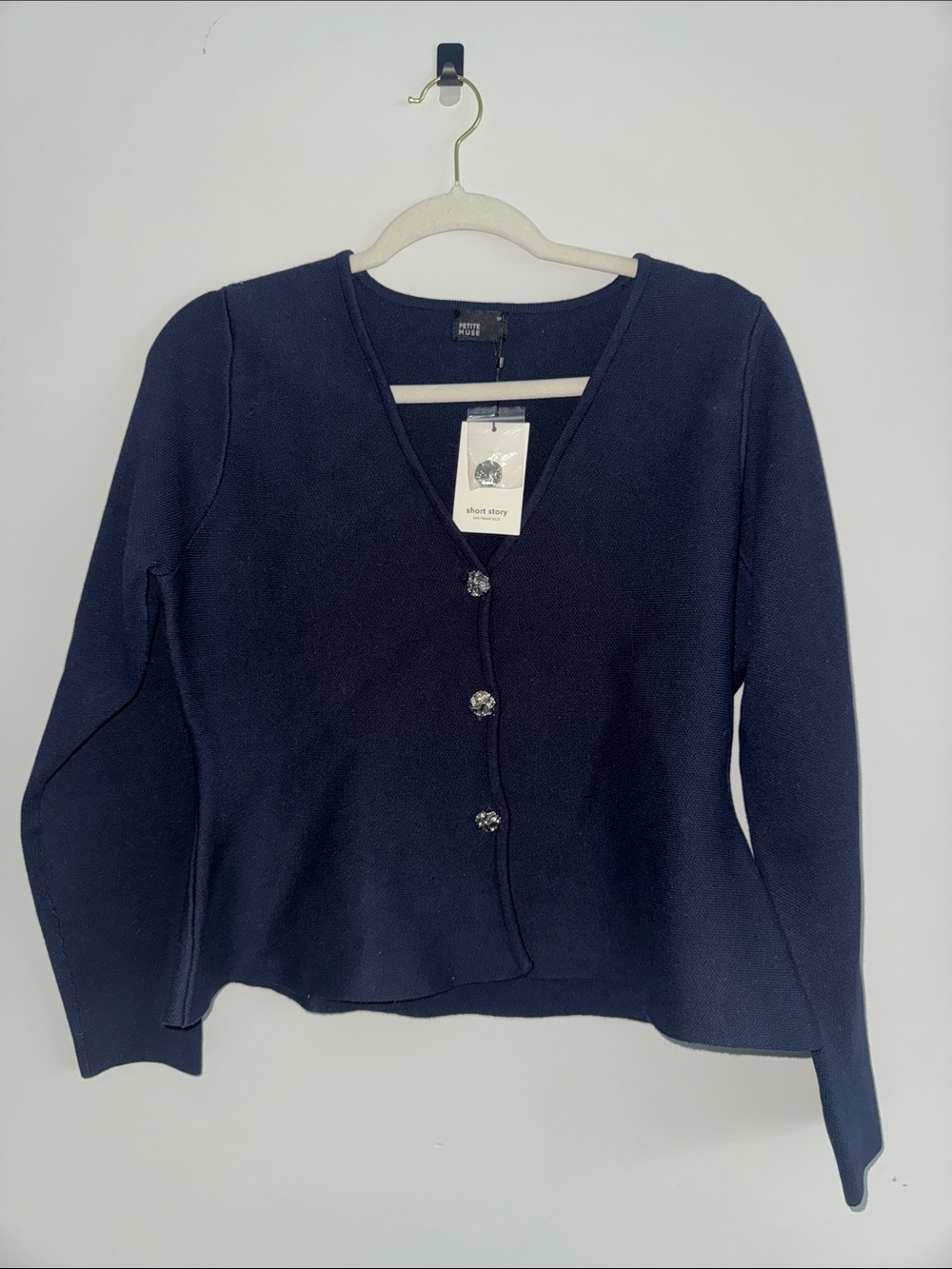 Navy V-Neck Button Sweater